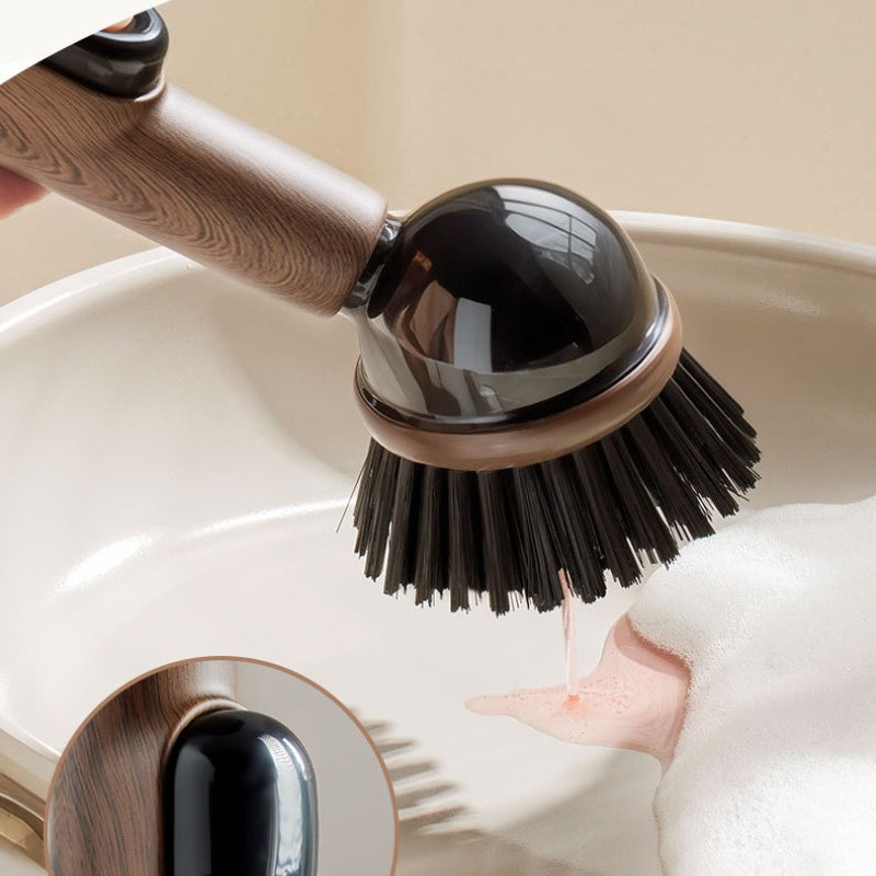 Suction Cup Vertical Pot Brush, with Wood Grain Handle | Long Handle Bowl Brush, Can Stand on Countertop, Multi-Purpose Kitchen Cleaning Tool: Ideal for Cleaning Pots, Utensils, Sinks, Stoves