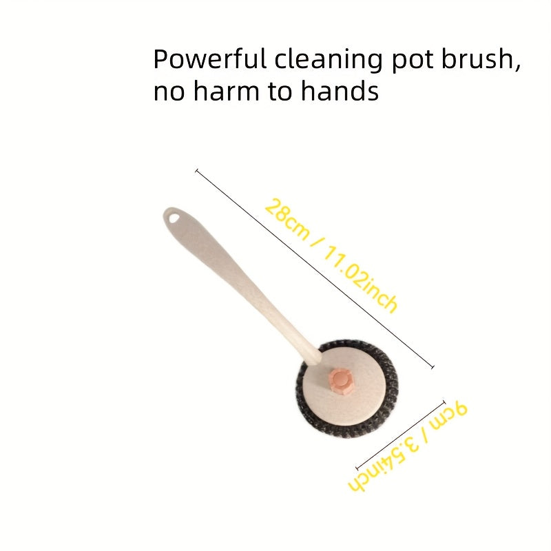 An Effective Pot Cleaning Brush That Is Gentle on Your Hands, Featuring a Long Handle And a Sturdy Brush Head. It'S an Excellent Aid for Cleaning Dishes And Pots