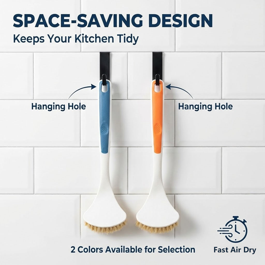 Long-handled Sisal Cleaning Brush, Kitchen Strong Decontamination Pot Brush, Tough and Hard-bristled Dishwashing Brush, Wide Head, Hanging Hole Storage, Suitable for Deep Cleaning of Pots\u002F Dishes\u002F Sinks