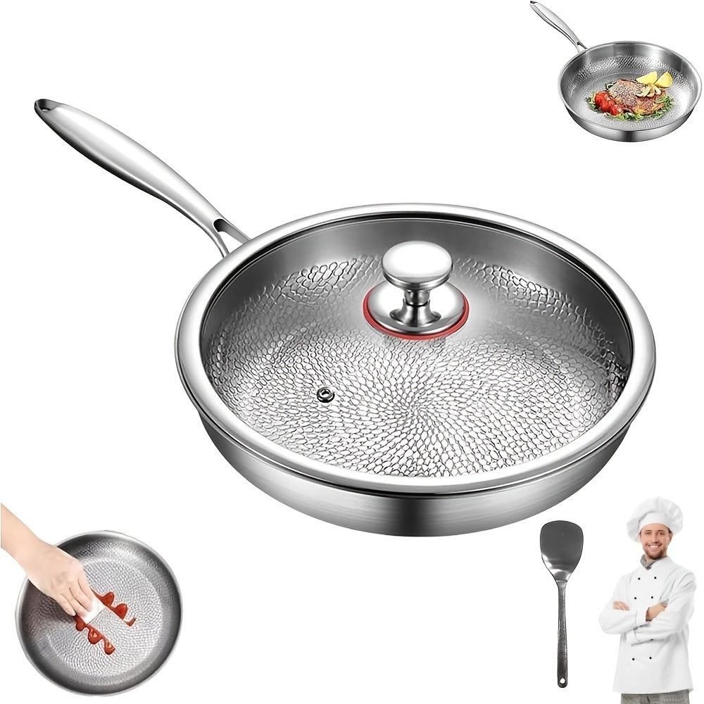 High-end Hammer-patterned Titanium Golden Frying Pan with Lid, Multiple Specifications Of Titanium Golden Hammer-patterned Frying Pan with Lid, Upgraded Non-coated And Non-stick Titanium Golden Professional Kitchenware, Super Durable