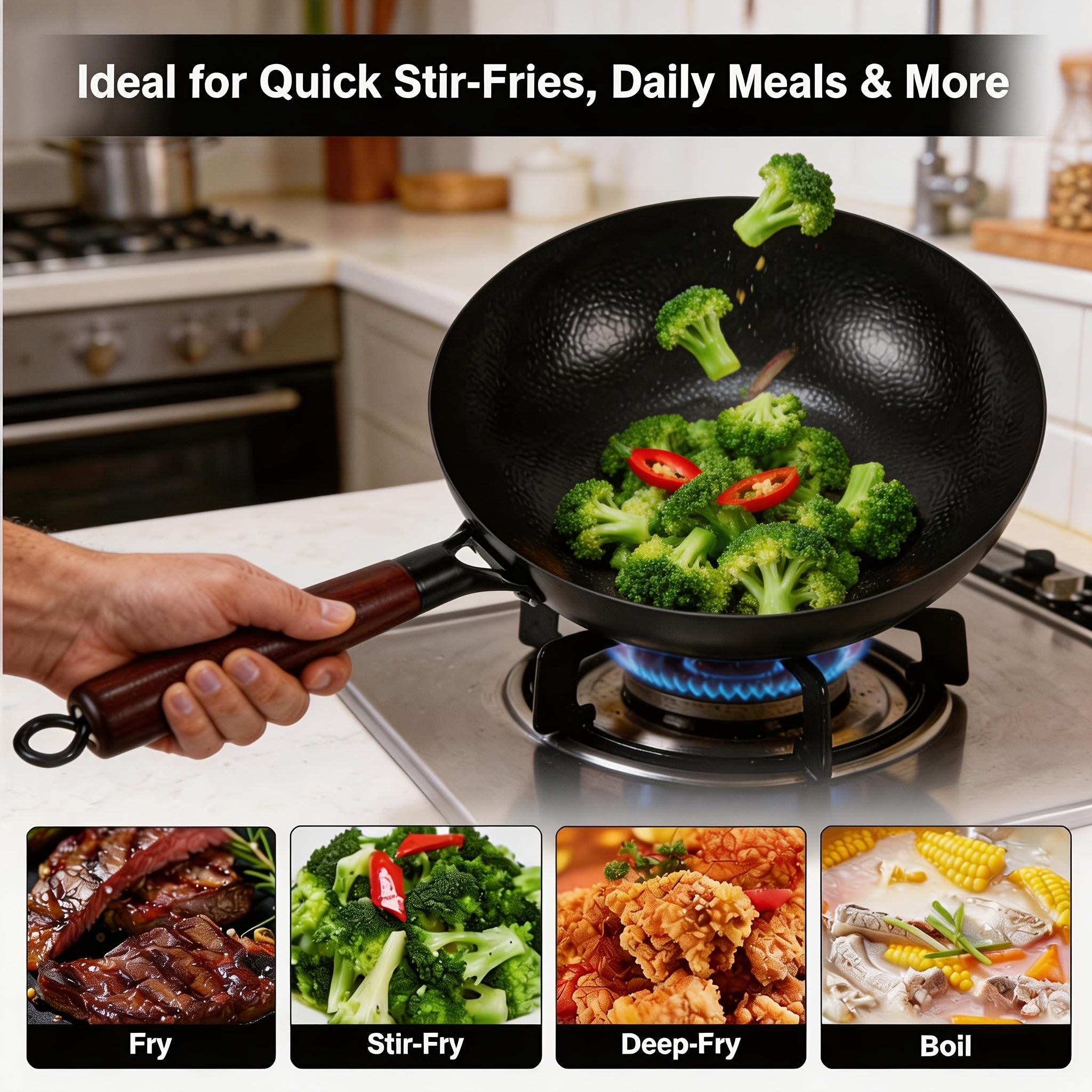 Woks And Stir-Fry Pans That Can Withstand High Temperatures, Featuring a Detachable Handle, Safe for Oven Use, And Equipped with a Glass Lid