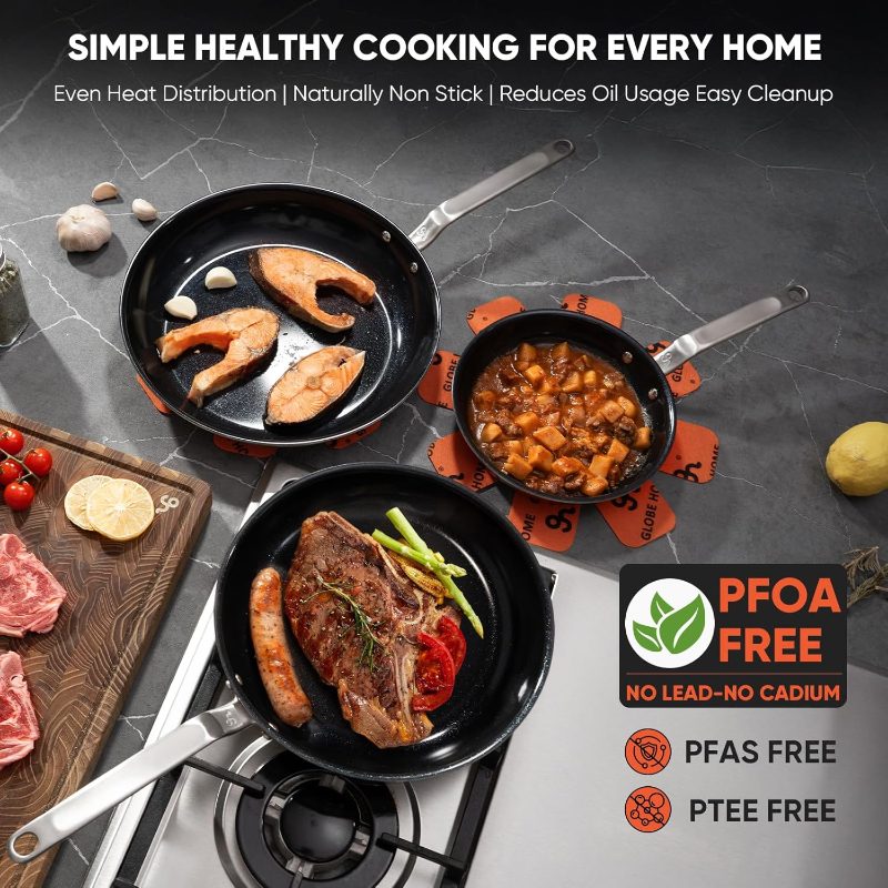 5-Ply Ceramic Non-Stick Frying Pans - 8-Inch Stainless Clad Nonstick Skillet, Professional Cookware Induction, All Stoves And Oven