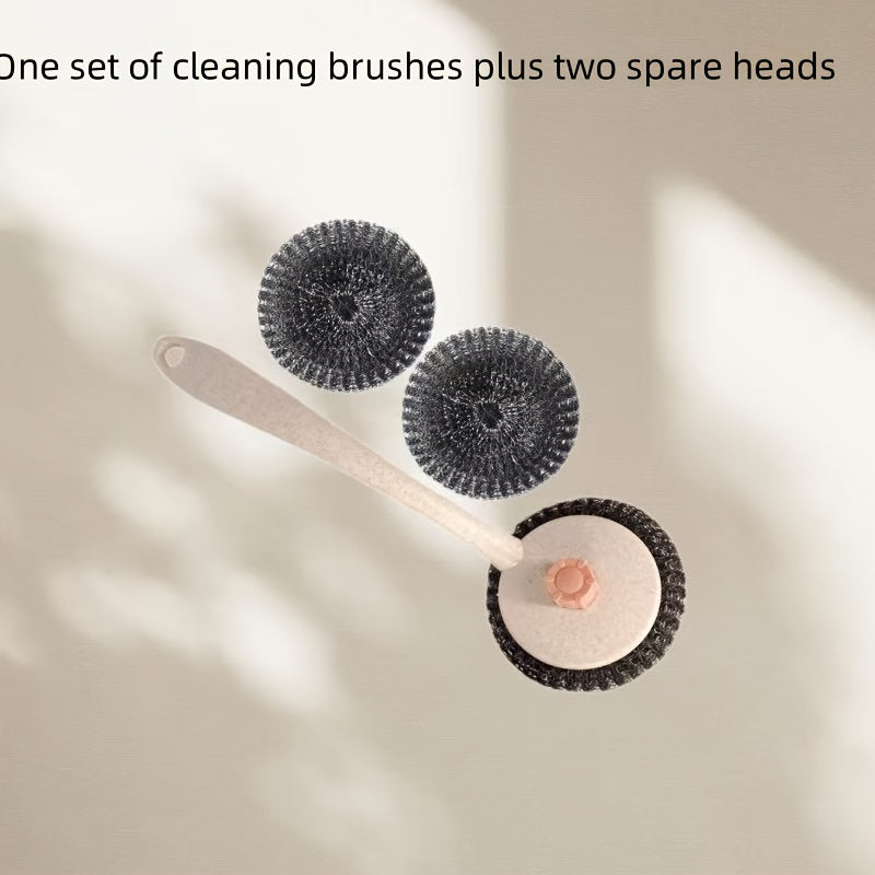 An Effective Pot Cleaning Brush That Is Gentle on Your Hands, Featuring a Long Handle And a Sturdy Brush Head. It'S an Excellent Aid for Cleaning Dishes And Pots