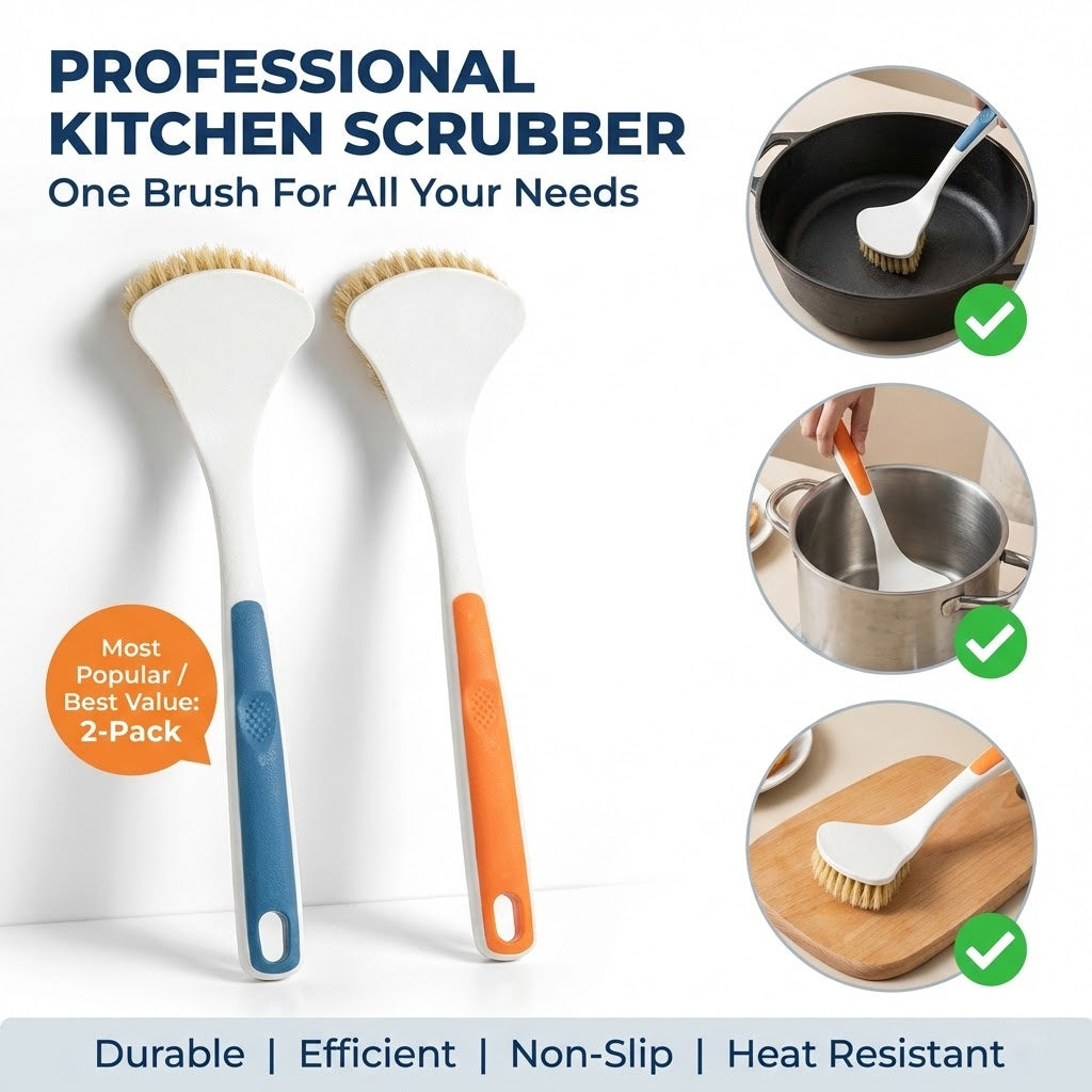 Long-handled Sisal Cleaning Brush, Kitchen Strong Decontamination Pot Brush, Tough and Hard-bristled Dishwashing Brush, Wide Head, Hanging Hole Storage, Suitable for Deep Cleaning of Pots\u002F Dishes\u002F Sinks