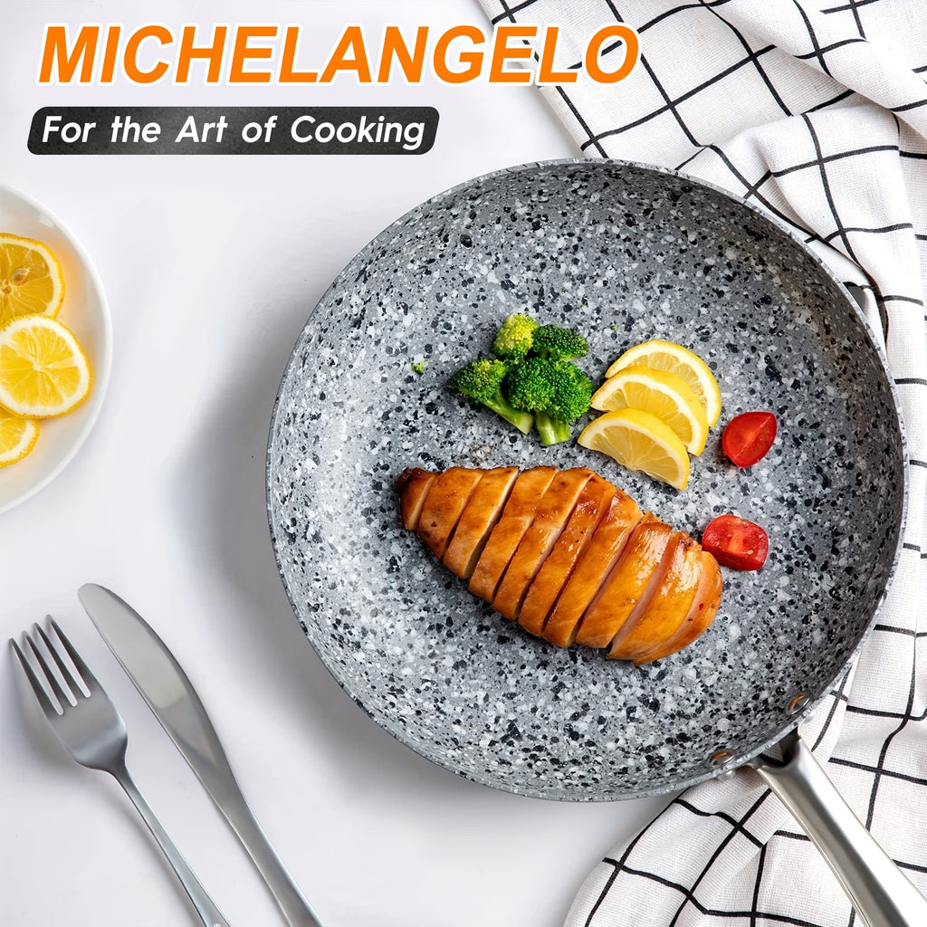 Ultra Nonstick Frying Pan with Stone Interior, Frying Pan with Lid, Stone Skillet with Lid, Granite Frying Pan Nonstick, Nonstick Frying Pans with Lid
