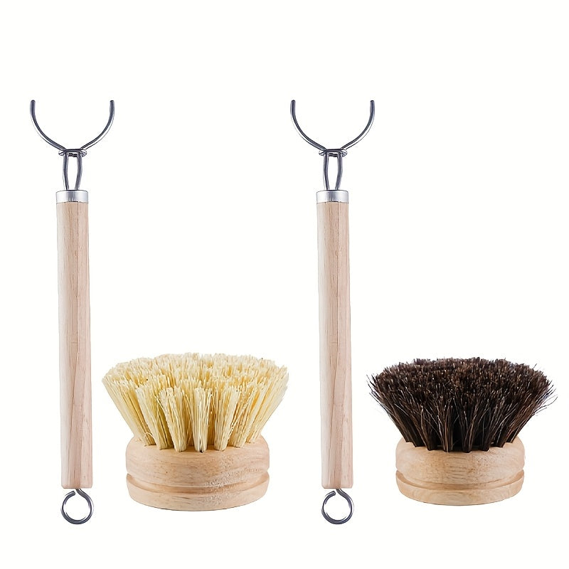 4pcs Horsehair Replaceable Pot Brush Long Handle Removable Pot Brush Brush Natural Sisal Soft Bristle Pot Brush Coconut Palm Cleaning Brush
