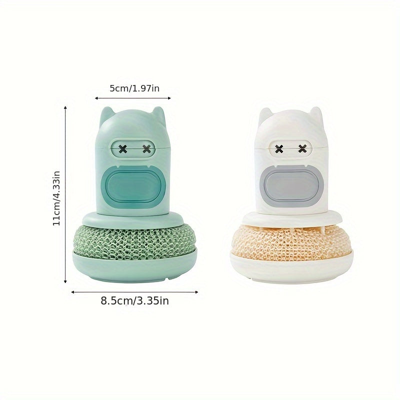 3pcs Kitchen Cartoon Pressing Brush, Cute Cleaning Decontamination Pot Brush, Cartoon Pressing Cleaning Decontamination Brush