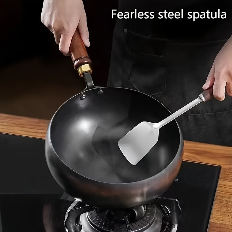 1pc Suntuup Japanese Iron Pan, 9.45 Inch Japanese Uncoated Iron Frying Pan, Small Cast Iron Frying Pan, Wok for Cooker Gas Stir Fry Pans Round Bottom with Wood Lid Suitable for Induction And Gas Stoves, Home Kitchen Cookware