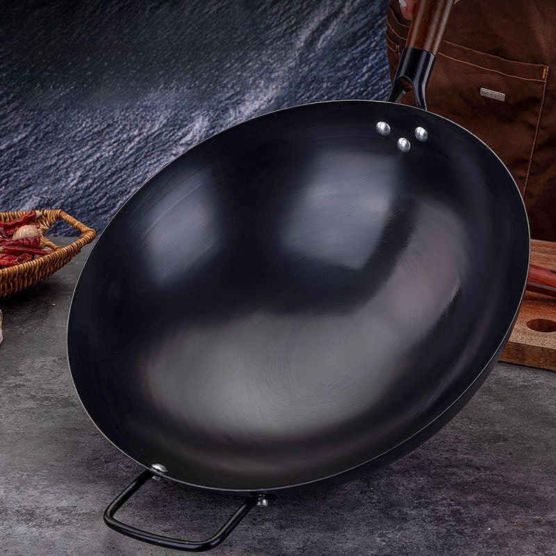 12.6-inch Cast Iron Wok with Stainless Steel Handle - Rust-Free Seasoning, Heat-Resistant & Anti-Slip Design for Gas Stoves, Outdoor Cooking & Kitchen Use