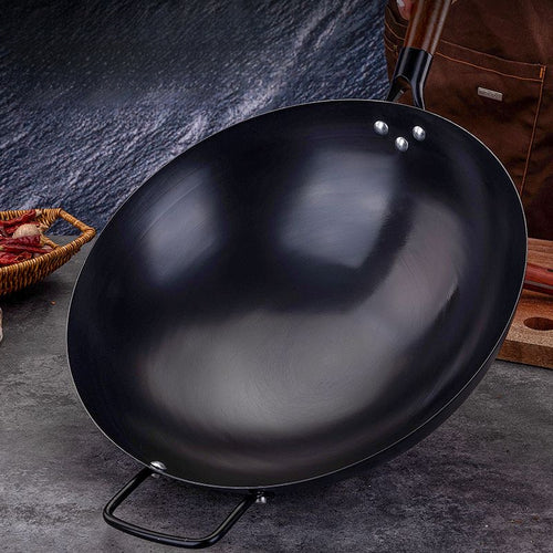 12.6-inch Cast Iron Wok with Stainless Steel Handle - Rust-Free Seasoning, Heat-Resistant & Anti-Slip Design for Gas Stoves, Outdoor Cooking & Kitchen Use