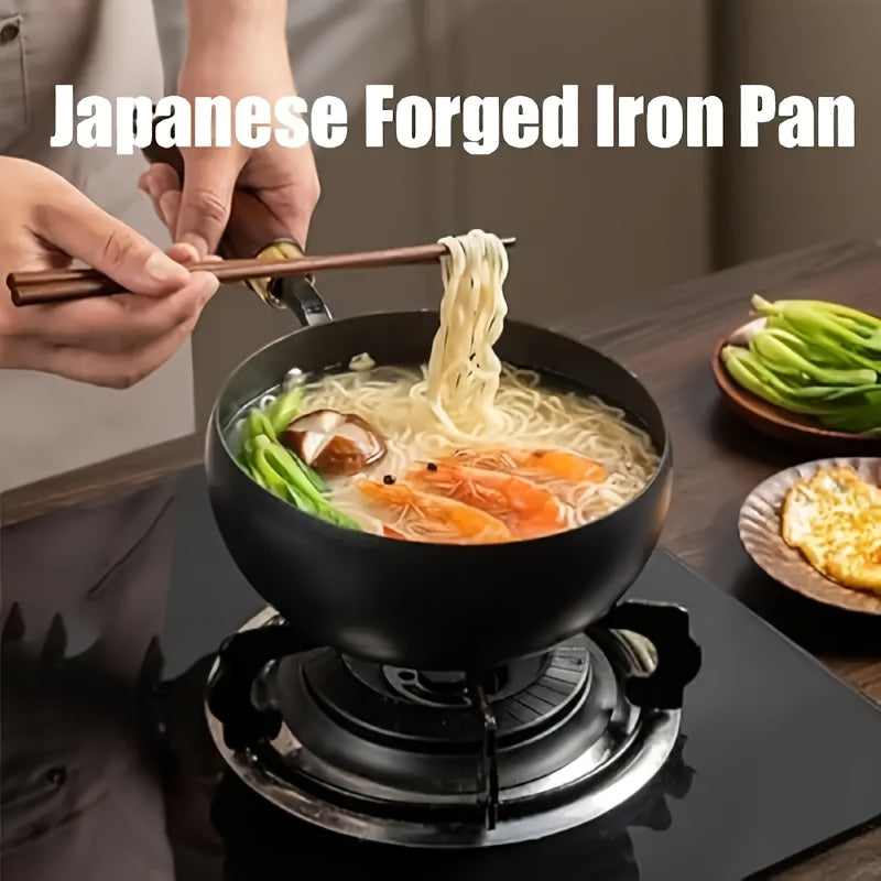 1pc Suntuup Japanese Iron Pan, 9.45 Inch Japanese Uncoated Iron Frying Pan, Small Cast Iron Frying Pan, Wok for Cooker Gas Stir Fry Pans Round Bottom with Wood Lid Suitable for Induction And Gas Stoves, Home Kitchen Cookware