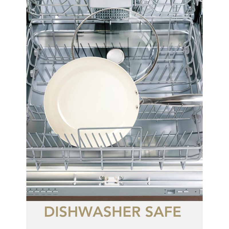 Large Frying Pan with Lid, 14 Inch Ceramic Skillet with Nonstick Coating, Healthy Non Stick Fry Pan, Induction Compatible, White