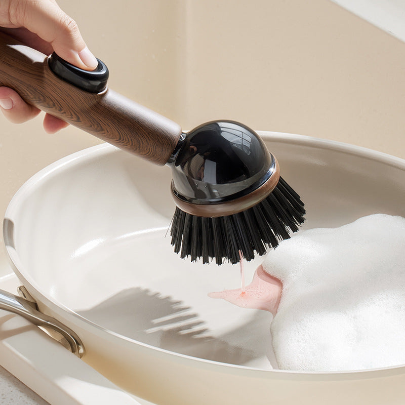 Suction Cup Vertical Pot Brush, with Wood Grain Handle | Long Handle Bowl Brush, Can Stand on Countertop, Multi-Purpose Kitchen Cleaning Tool: Ideal for Cleaning Pots, Utensils, Sinks, Stoves