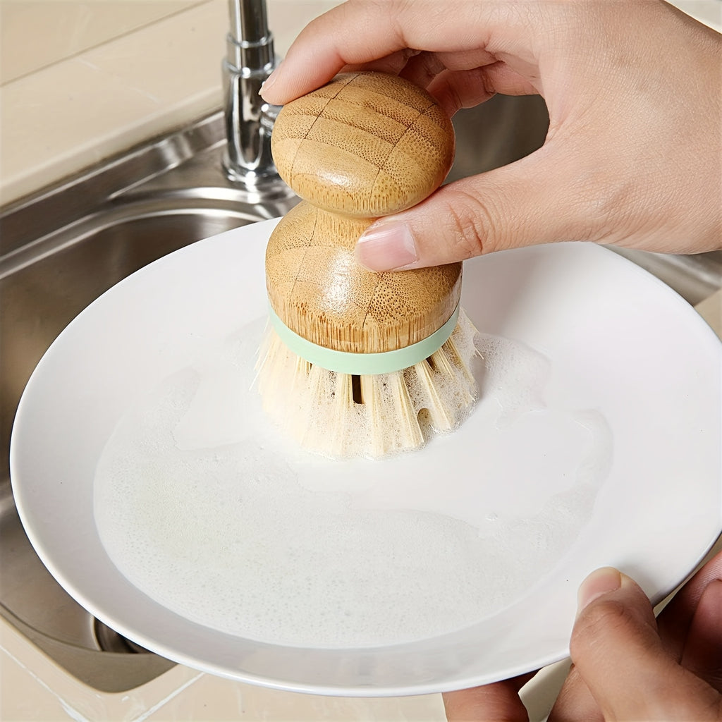 4pcs Dish Scrub Brush with Holders Wooden Round Scrubbers Stiff Bristles Pot Brushes for Wash Dishes, Pots, Pans, Kitchen Pot Pan Sink