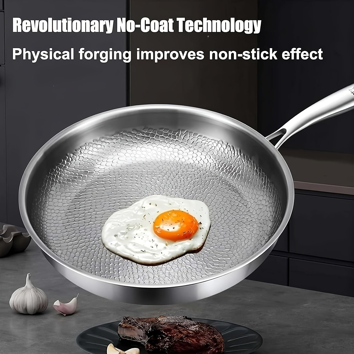 High-end Hammer-patterned Titanium Golden Frying Pan with Lid, Multiple Specifications Of Titanium Golden Hammer-patterned Frying Pan with Lid, Upgraded Non-coated And Non-stick Titanium Golden Professional Kitchenware, Super Durable