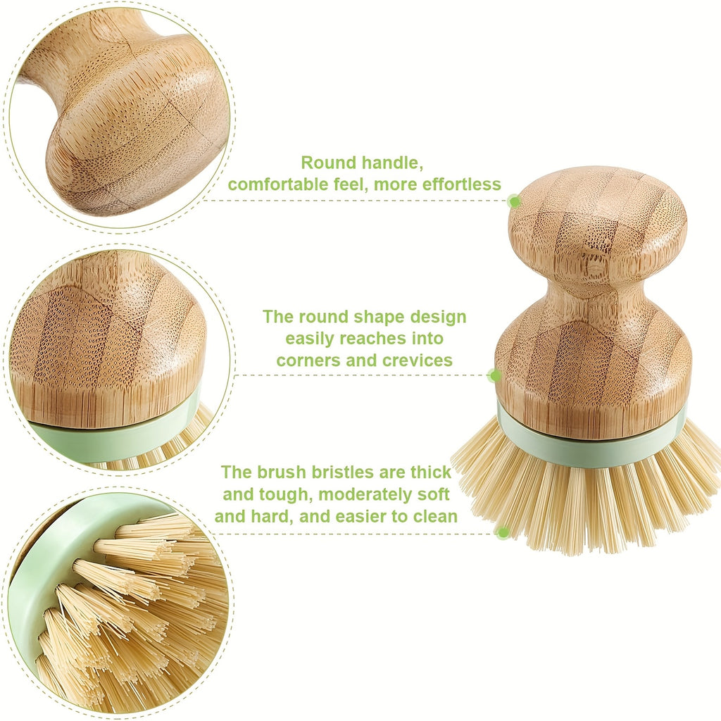 4pcs Dish Scrub Brush with Holders Wooden Round Scrubbers Stiff Bristles Pot Brushes for Wash Dishes, Pots, Pans, Kitchen Pot Pan Sink
