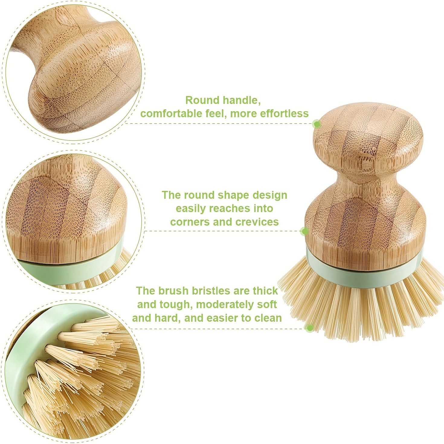 4pcs Dish Scrub Brush with Holders Wooden Round Scrubbers Stiff Bristles Pot Brushes for Wash Dishes, Pots, Pans, Kitchen Pot Pan Sink