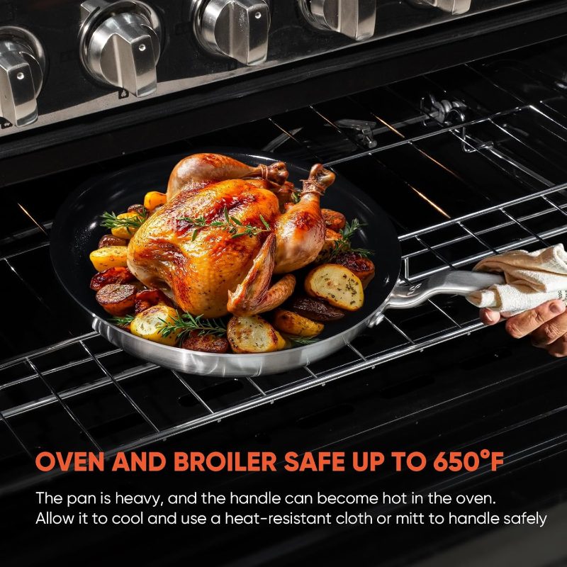 5-Ply Ceramic Non-Stick Frying Pans - 8-Inch Stainless Clad Nonstick Skillet, Professional Cookware Induction, All Stoves And Oven