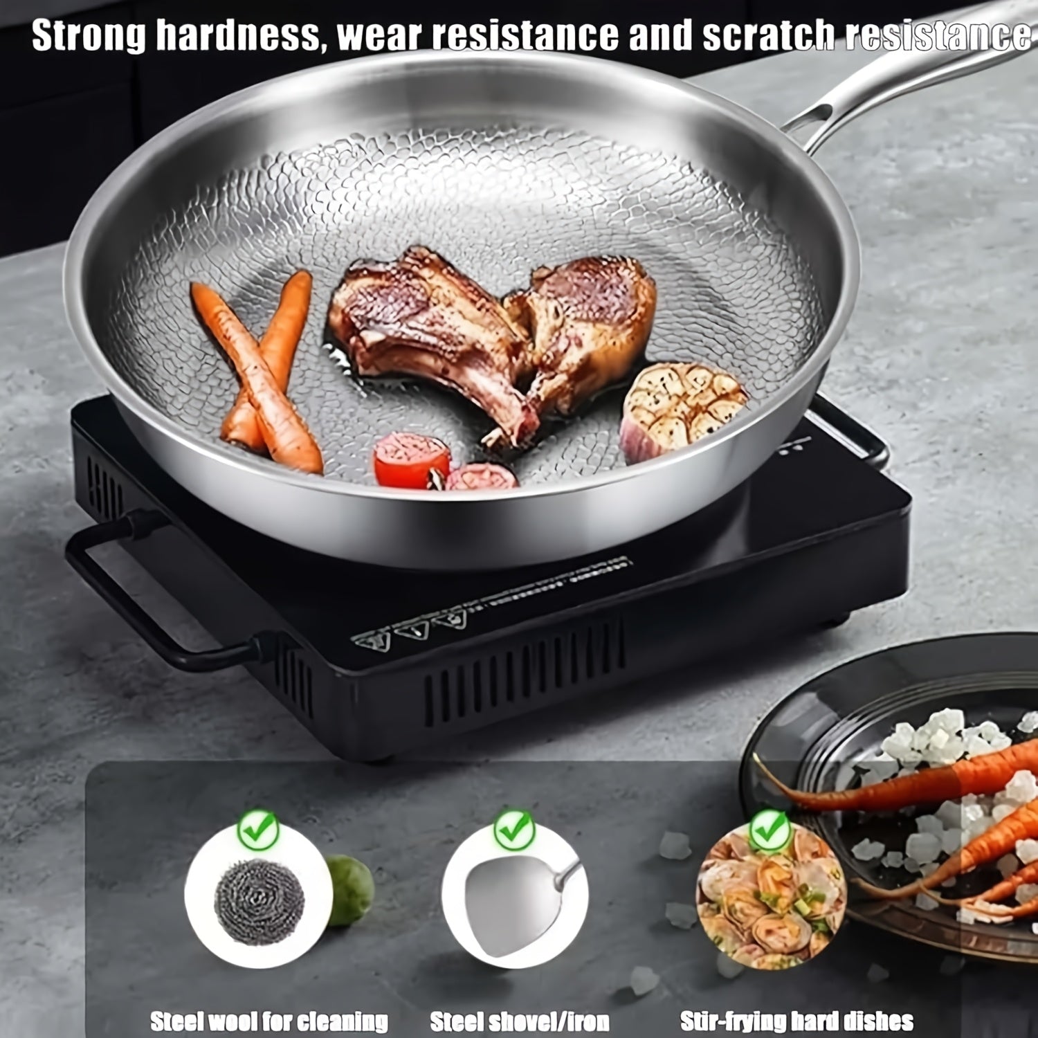 High-end Hammer-patterned Titanium Golden Frying Pan with Lid, Multiple Specifications Of Titanium Golden Hammer-patterned Frying Pan with Lid, Upgraded Non-coated And Non-stick Titanium Golden Professional Kitchenware, Super Durable