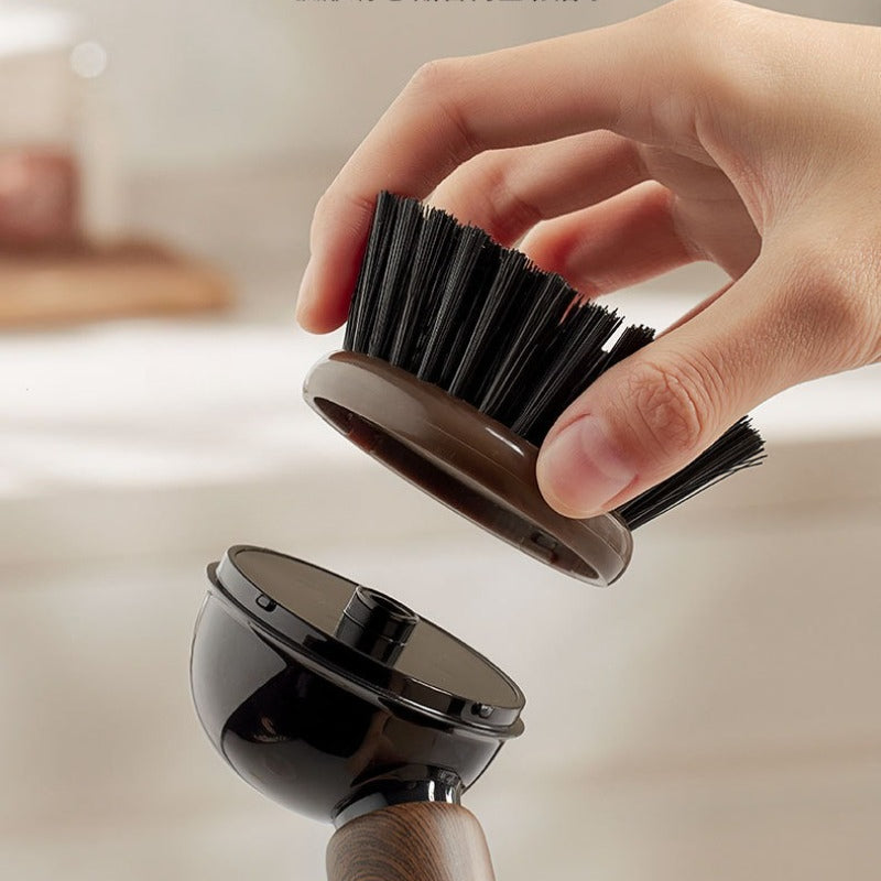 Suction Cup Vertical Pot Brush, with Wood Grain Handle | Long Handle Bowl Brush, Can Stand on Countertop, Multi-Purpose Kitchen Cleaning Tool: Ideal for Cleaning Pots, Utensils, Sinks, Stoves