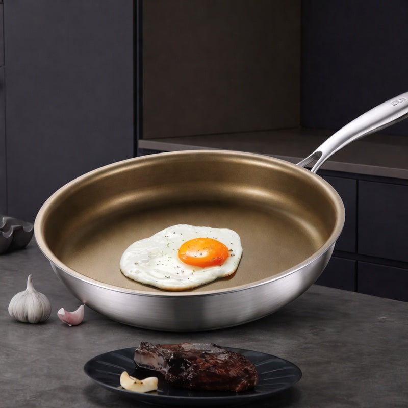 Pure Titanium Frying Pan With Glass Lid Healthy Non Stick Skillet No Coating Induction And Gas Stove Safe Durable Scratch Resistant Titanium Cookware Easy To Clean Perfect For Breakfast Lunch Dinner Sauteing Searing And Family Meals