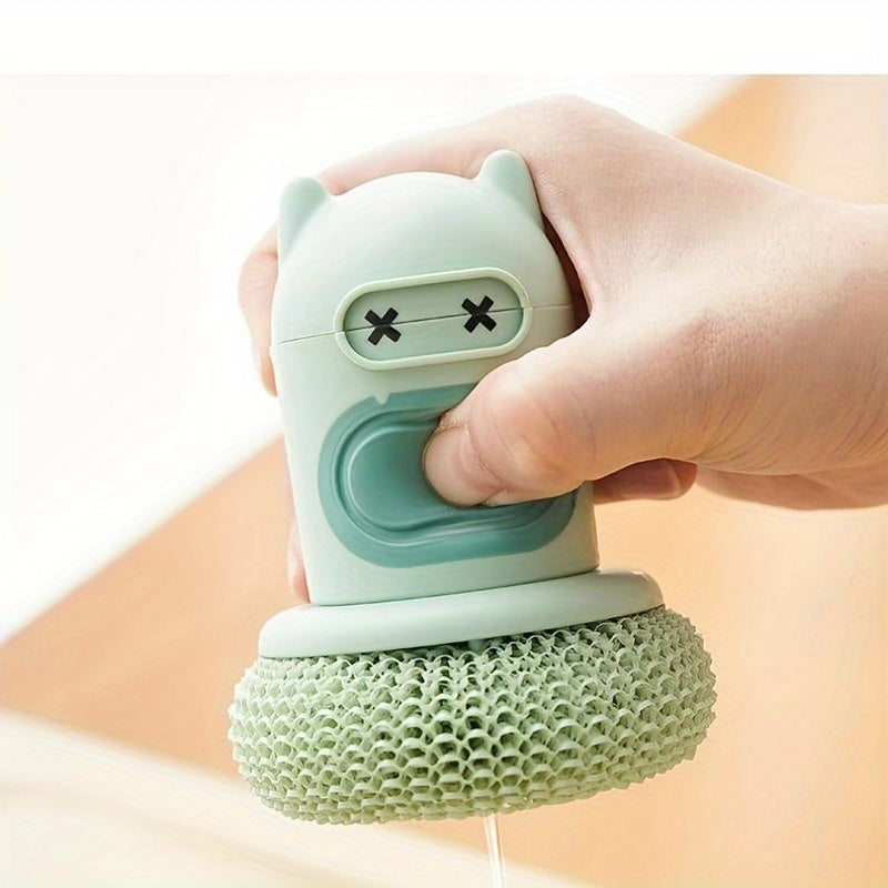 3pcs Kitchen Cartoon Pressing Brush, Cute Cleaning Decontamination Pot Brush, Cartoon Pressing Cleaning Decontamination Brush