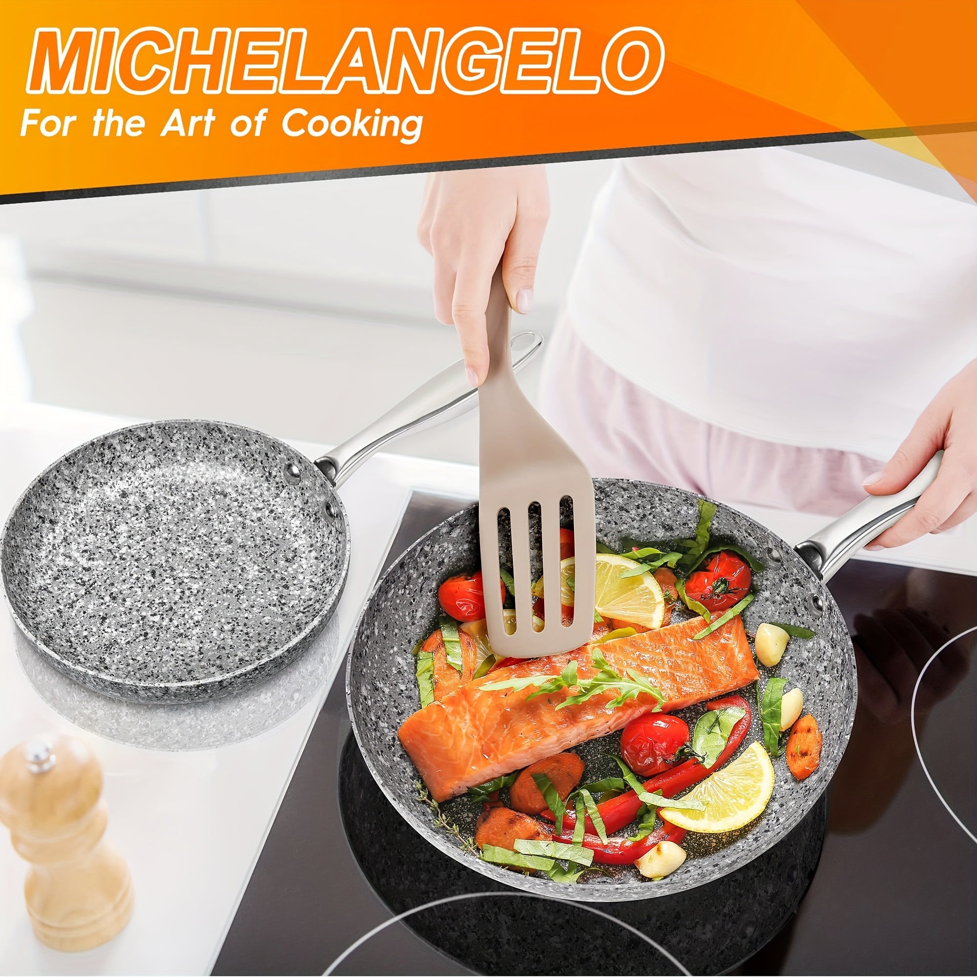 Ultra Nonstick Frying Pan with Stone Interior, Frying Pan with Lid, Stone Skillet with Lid, Granite Frying Pan Nonstick, Nonstick Frying Pans with Lid