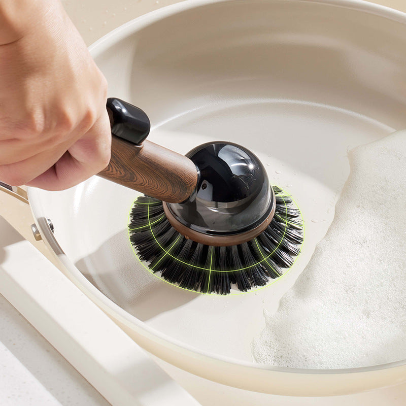 Suction Cup Vertical Pot Brush, with Wood Grain Handle | Long Handle Bowl Brush, Can Stand on Countertop, Multi-Purpose Kitchen Cleaning Tool: Ideal for Cleaning Pots, Utensils, Sinks, Stoves