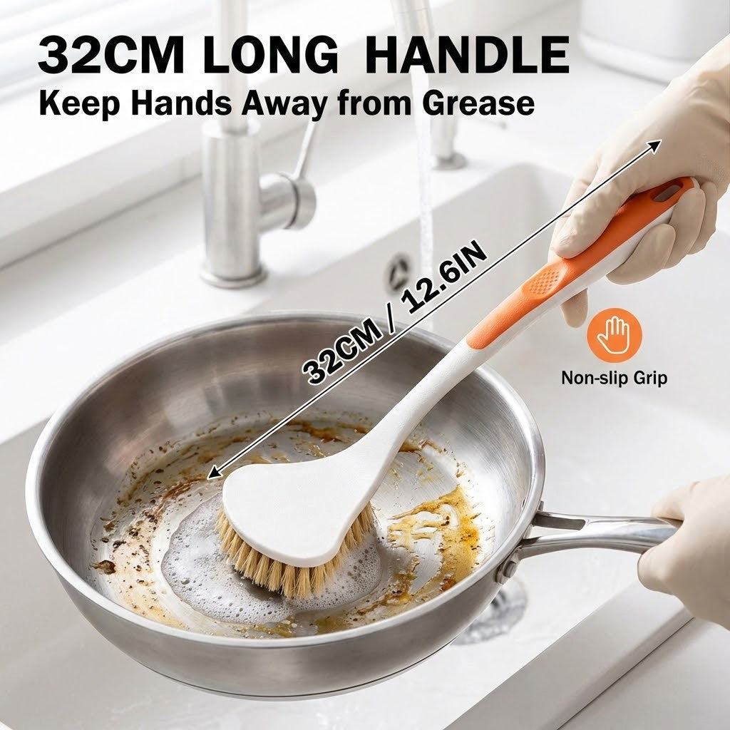 Long-handled Sisal Cleaning Brush, Kitchen Strong Decontamination Pot Brush, Tough and Hard-bristled Dishwashing Brush, Wide Head, Hanging Hole Storage, Suitable for Deep Cleaning of Pots\u002F Dishes\u002F Sinks