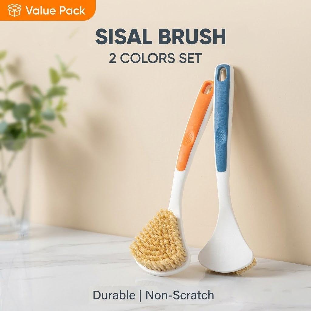 Long-handled Sisal Cleaning Brush, Kitchen Strong Decontamination Pot Brush, Tough and Hard-bristled Dishwashing Brush, Wide Head, Hanging Hole Storage, Suitable for Deep Cleaning of Pots\u002F Dishes\u002F Sinks