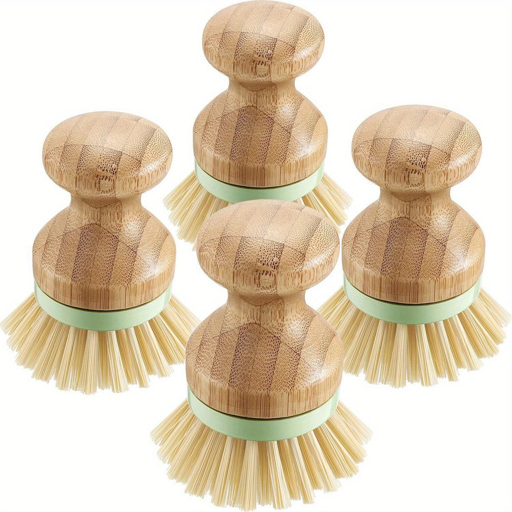 4pcs Dish Scrub Brush with Holders Wooden Round Scrubbers Stiff Bristles Pot Brushes for Wash Dishes, Pots, Pans, Kitchen Pot Pan Sink