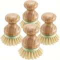 4pcs Dish Scrub Brush with Holders Wooden Round Scrubbers Stiff Bristles Pot Brushes for Wash Dishes, Pots, Pans, Kitchen Pot Pan Sink