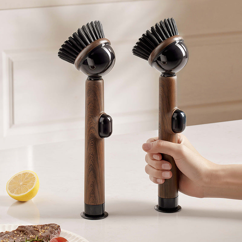 Suction Cup Vertical Pot Brush, with Wood Grain Handle | Long Handle Bowl Brush, Can Stand on Countertop, Multi-Purpose Kitchen Cleaning Tool: Ideal for Cleaning Pots, Utensils, Sinks, Stoves