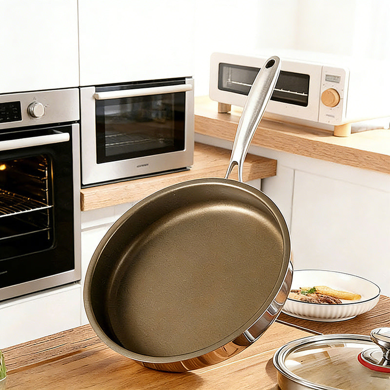 Pure Titanium Frying Pan With Glass Lid Healthy Non Stick Skillet No Coating Induction And Gas Stove Safe Durable Scratch Resistant Titanium Cookware Easy To Clean Perfect For Breakfast Lunch Dinner Sauteing Searing And Family Meals