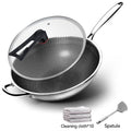 13-Inch Hybrid Stainless Steel Wok with Standing Lid & Spatula - Premium 316 Honeycomb Nonstick Stir Fry Pan, Metal Utensil Safe (Induction\u002FGas)