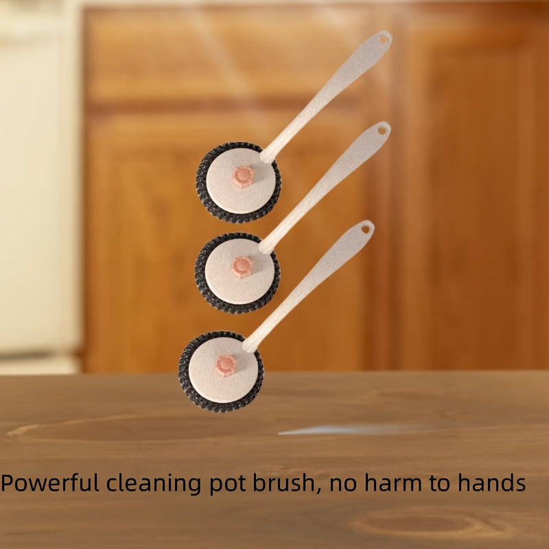 An Effective Pot Cleaning Brush That Is Gentle on Your Hands, Featuring a Long Handle And a Sturdy Brush Head. It'S an Excellent Aid for Cleaning Dishes And Pots