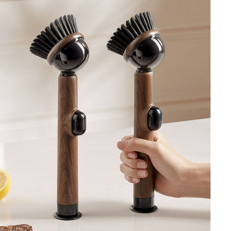 Suction Cup Vertical Pot Brush, with Wood Grain Handle | Long Handle Bowl Brush, Can Stand on Countertop, Multi-Purpose Kitchen Cleaning Tool: Ideal for Cleaning Pots, Utensils, Sinks, Stoves