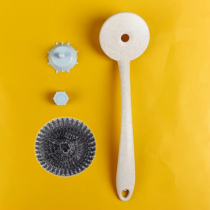 An Effective Pot Cleaning Brush That Is Gentle on Your Hands, Featuring a Long Handle And a Sturdy Brush Head. It'S an Excellent Aid for Cleaning Dishes And Pots