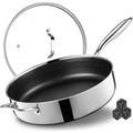 12 Inch Frying Pan Nonstick with Lid, 5.6QT Hybrid Ceramic Deep Saute Pan Skillet, Ply Stainless Steel Even Heat, PFOA\u002FPFOS Induction Oven Safe
