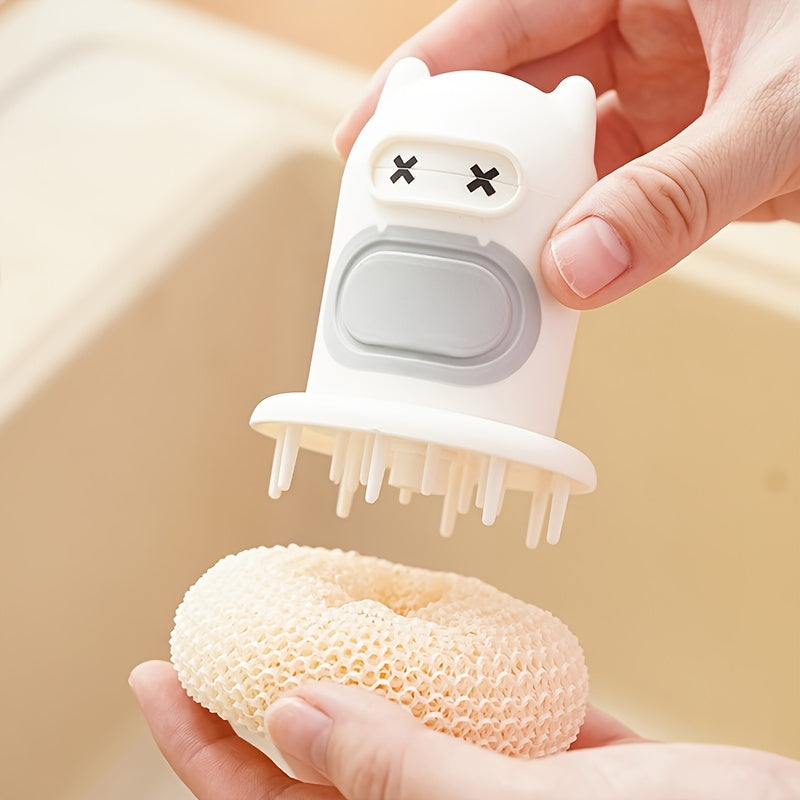 3pcs Kitchen Cartoon Pressing Brush, Cute Cleaning Decontamination Pot Brush, Cartoon Pressing Cleaning Decontamination Brush