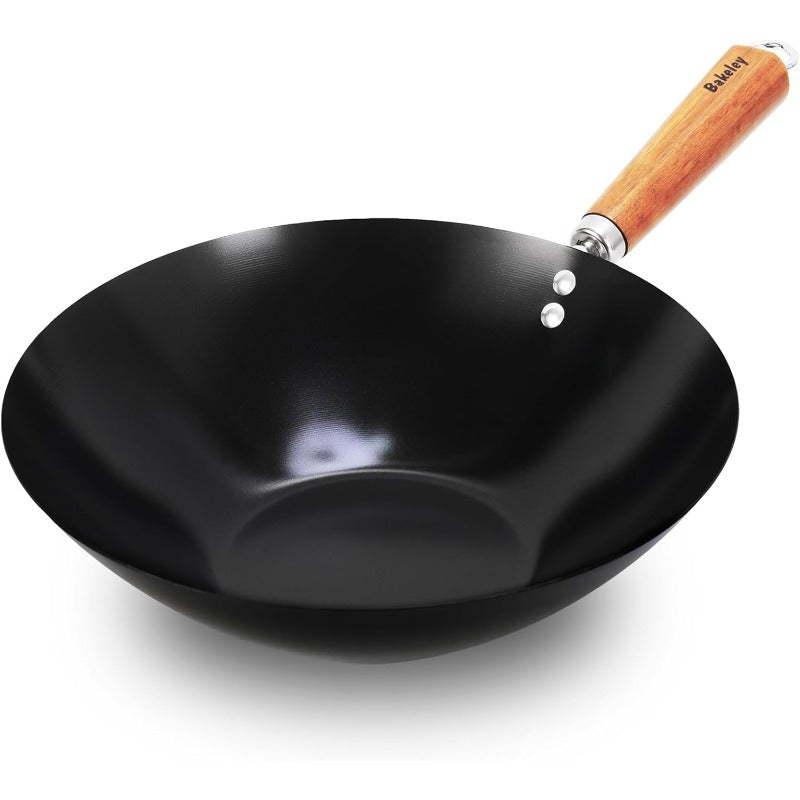 12-Inch Carbon Steel Wok Pan with Nonstick Coating - Pre-Seasoned Suitable for Stir Fry, Compatible for Induction\u002FElectric\u002FGas Stoves, PFOA\u002FPTFE-Free Fry Pan, Healthy Cookware for Asian & Quick Frying