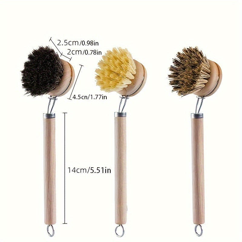 4pcs Horsehair Replaceable Pot Brush Long Handle Removable Pot Brush Brush Natural Sisal Soft Bristle Pot Brush Coconut Palm Cleaning Brush
