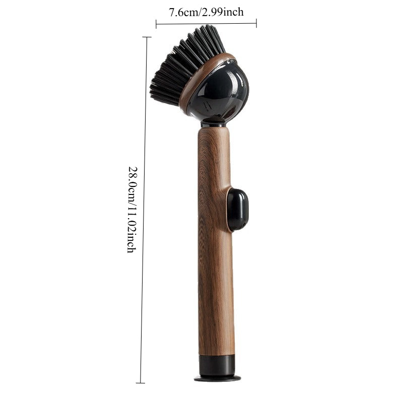 Suction Cup Vertical Pot Brush, with Wood Grain Handle | Long Handle Bowl Brush, Can Stand on Countertop, Multi-Purpose Kitchen Cleaning Tool: Ideal for Cleaning Pots, Utensils, Sinks, Stoves