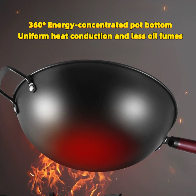 12.6-inch Cast Iron Wok with Stainless Steel Handle - Rust-Free Seasoning, Heat-Resistant & Anti-Slip Design for Gas Stoves, Outdoor Cooking & Kitchen Use