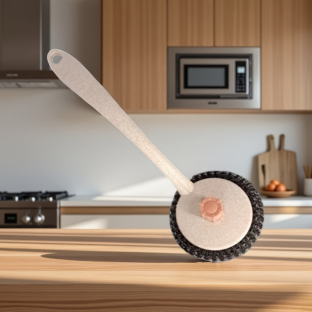 An Effective Pot Cleaning Brush That Is Gentle on Your Hands, Featuring a Long Handle And a Sturdy Brush Head. It'S an Excellent Aid for Cleaning Dishes And Pots