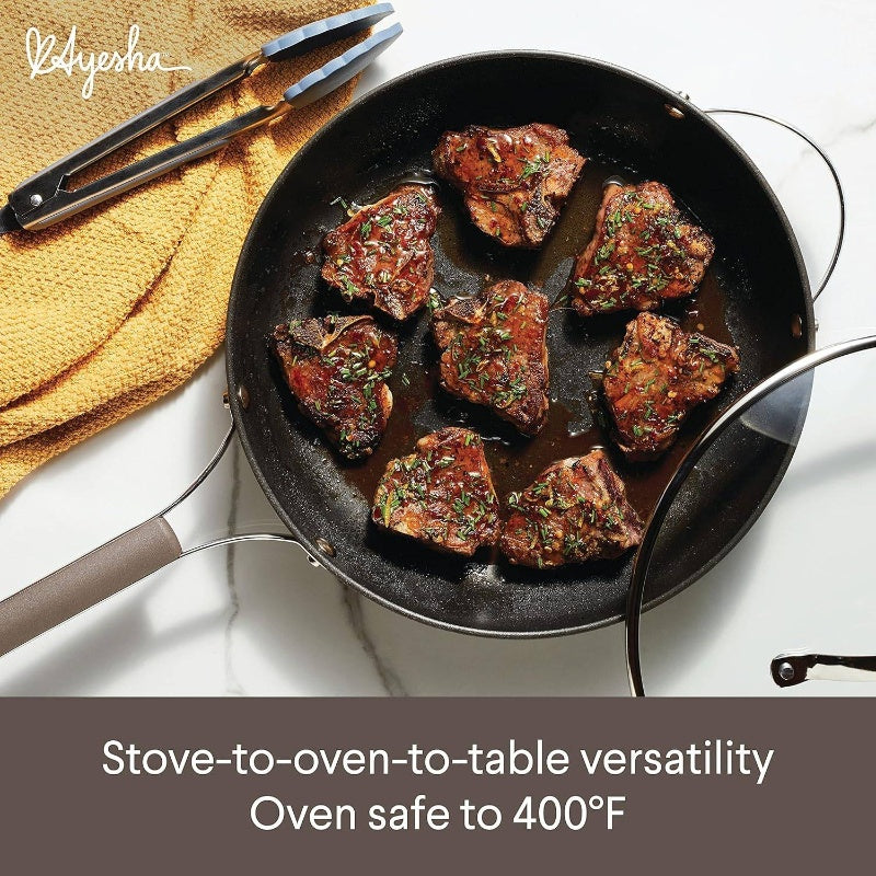 Curry Kitchenware 80293 Professional Hard Anodized Nonstick Deep Frying Pan\u002FSkillet with Lid And Helper Handle, 12.25 Inch - Charcoal Color