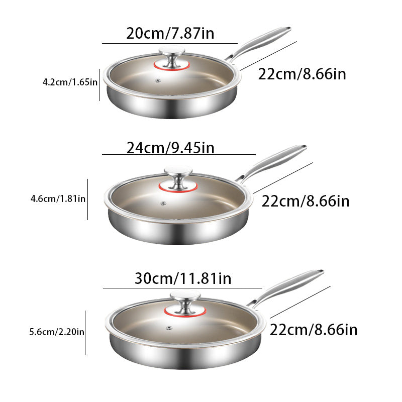 Pure Titanium Frying Pan With Glass Lid Healthy Non Stick Skillet No Coating Induction And Gas Stove Safe Durable Scratch Resistant Titanium Cookware Easy To Clean Perfect For Breakfast Lunch Dinner Sauteing Searing And Family Meals
